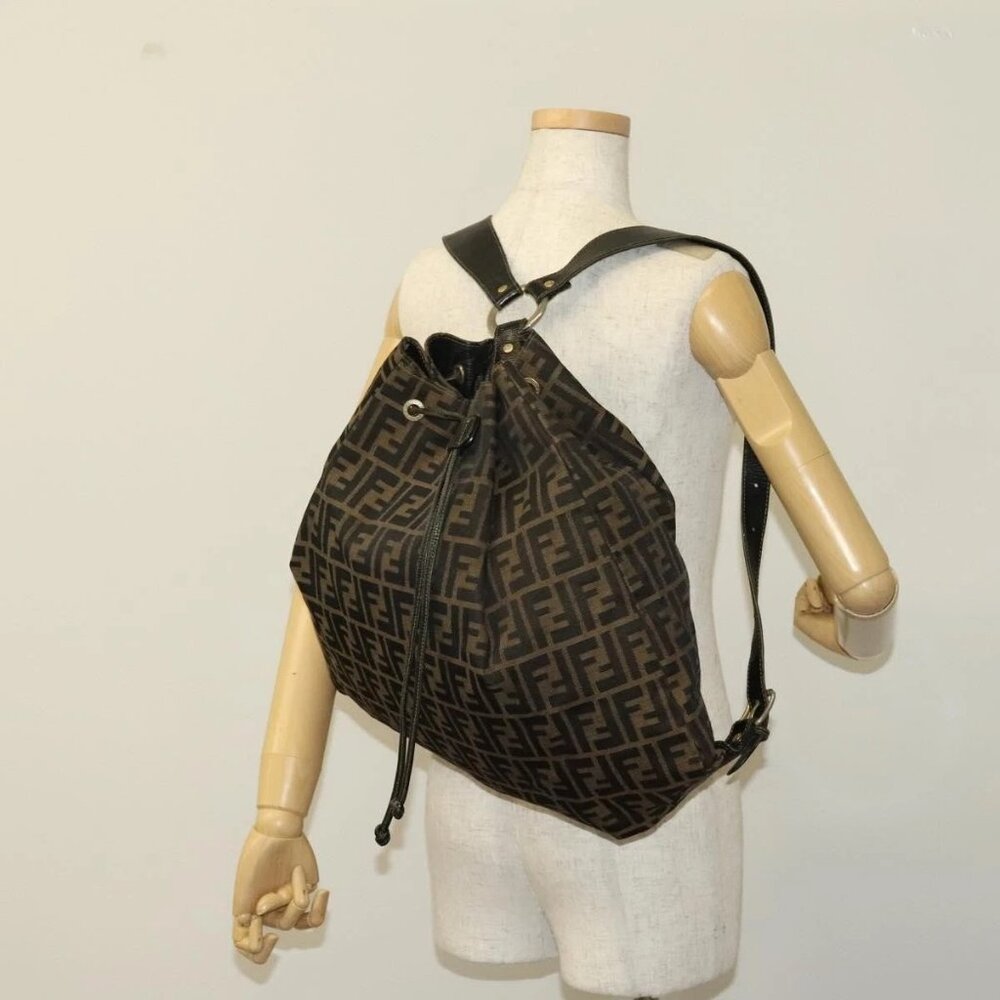 FENDI Zucca Canvas Backpack Brown Black gold Auth ep8792